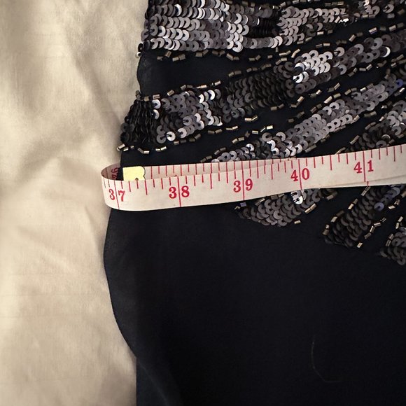 J Kara Gown Maxi Dress Sequin Beaded V Neck V Back Flutter Sleeve A-Line Blue 16 - Picture 9 of 16